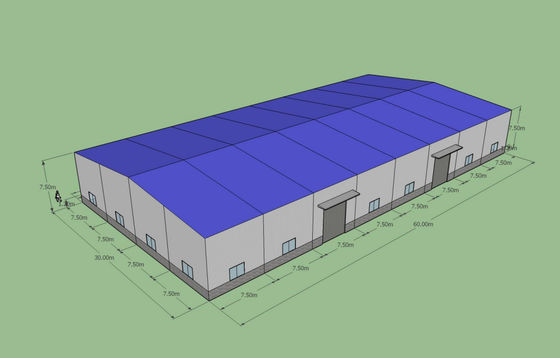 Сборный стальной склад 60x30x7.5м ASTM A36 Q235B